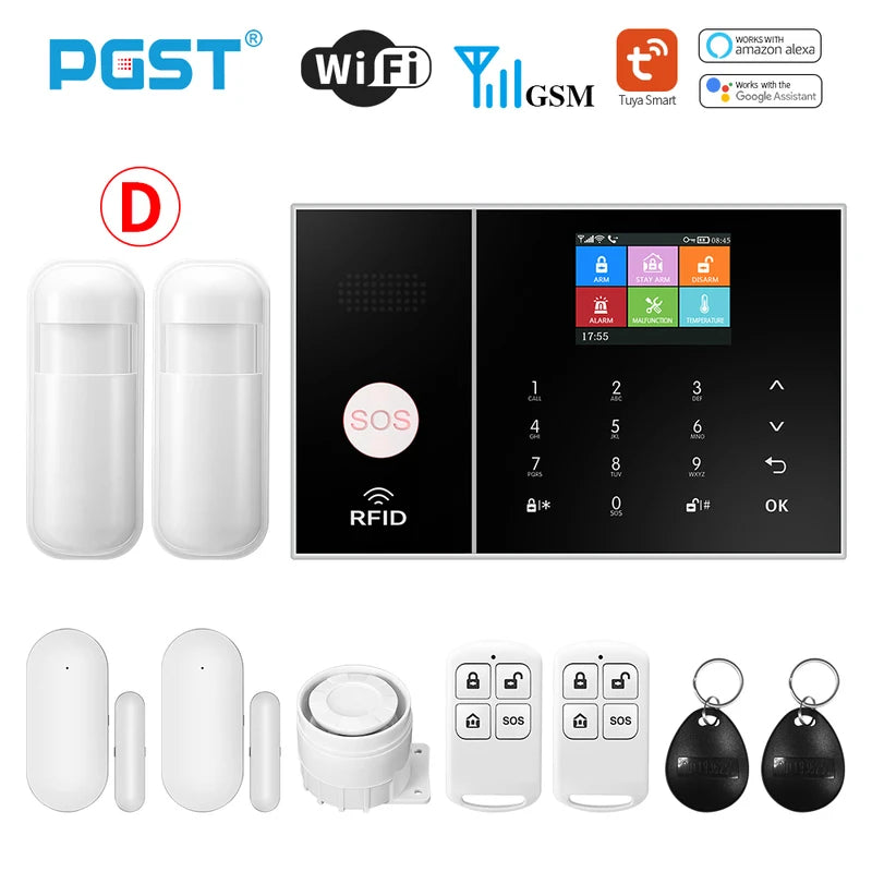 Sistema de alarma Maison Connecté PGST WiFi + GSM con captadores de puerta y movimiento – Central inteligente compatible con Tuya, Alexa y aplicaciones móviles