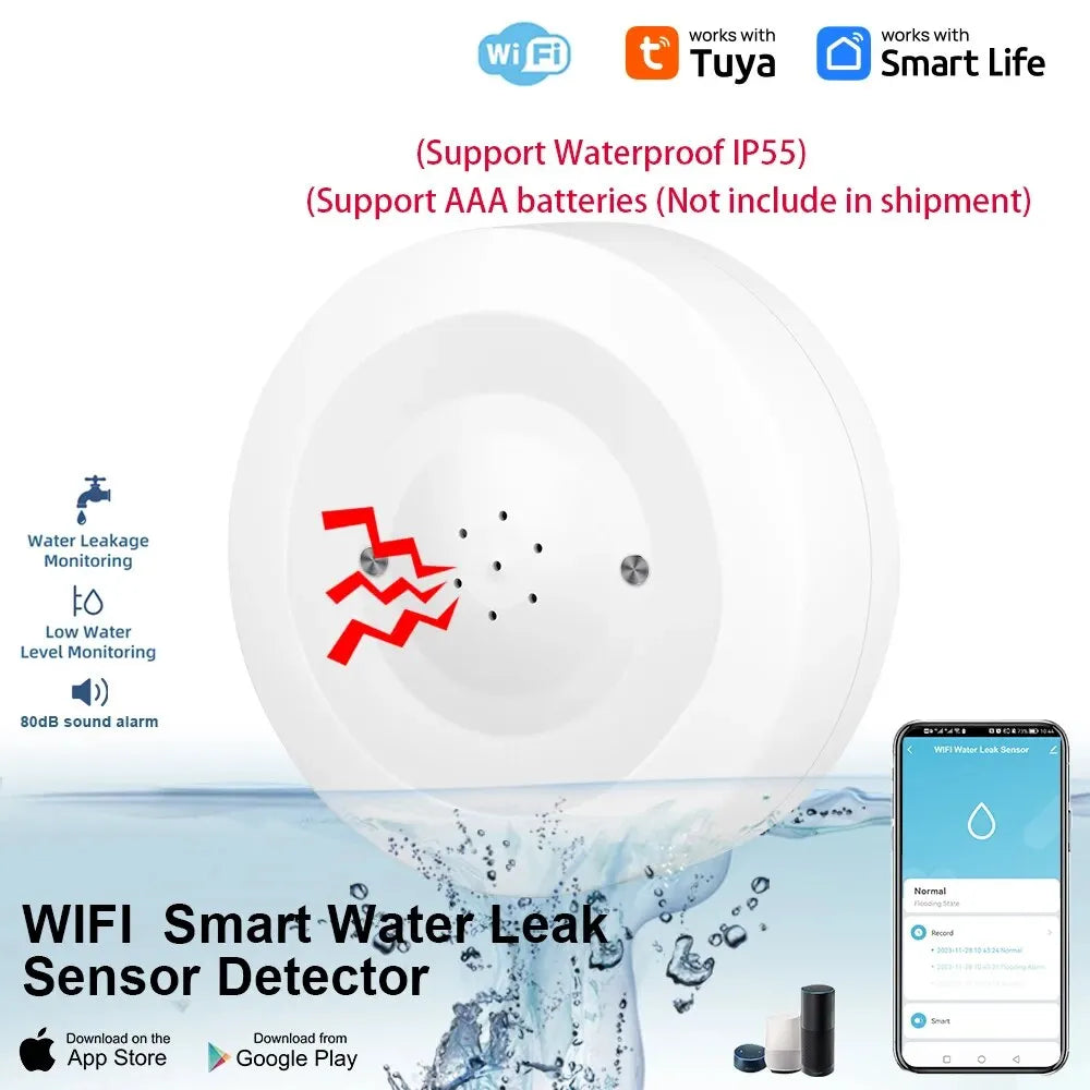 Détecteur de Fuite d’Eau WiFi ONENUO Tuya – Capteur d’Inondation Connecté avec Alarme 80 dB et Étanchéité IP55