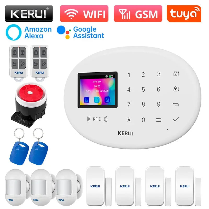 KERUI W202 – Sistema de alarma Maison Connecté Tuya WiFi &amp; GSM 433 MHz, Kit Seguridad Sans Fil con detector de movimiento, Capteurs Porte/Fenêtre et Sirène 