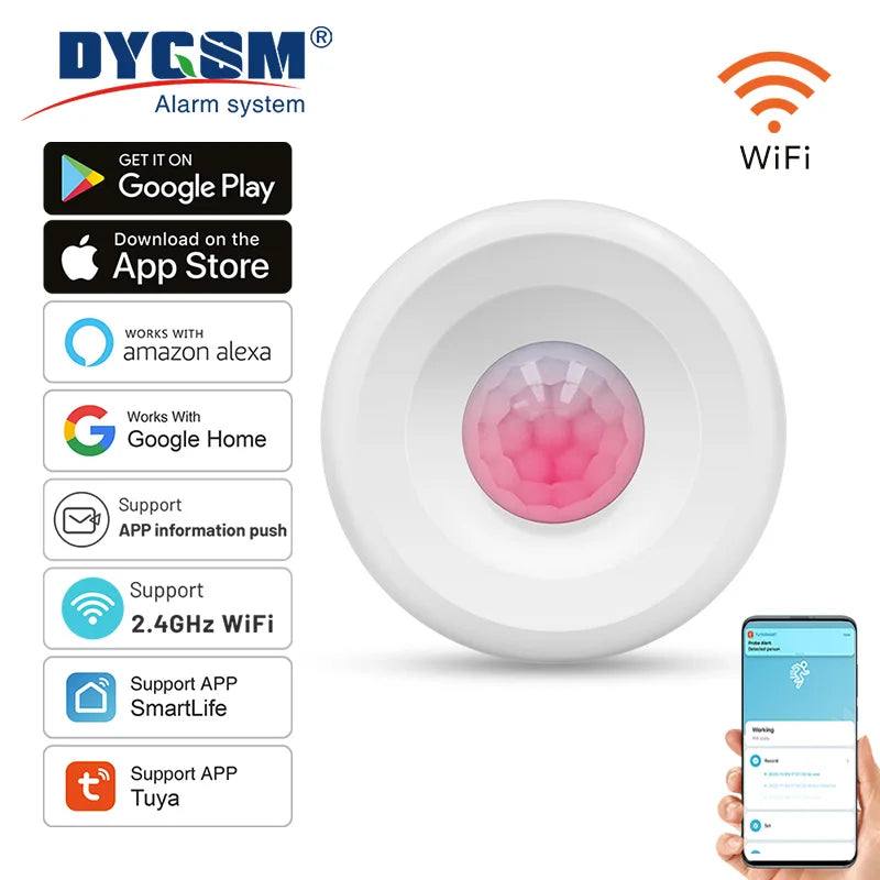 Detector de movimiento PIR WiFi Tuya DYGSM – Captador inteligente de seguridad con aplicación Smart Life, compatible con Alexa y Google Home 