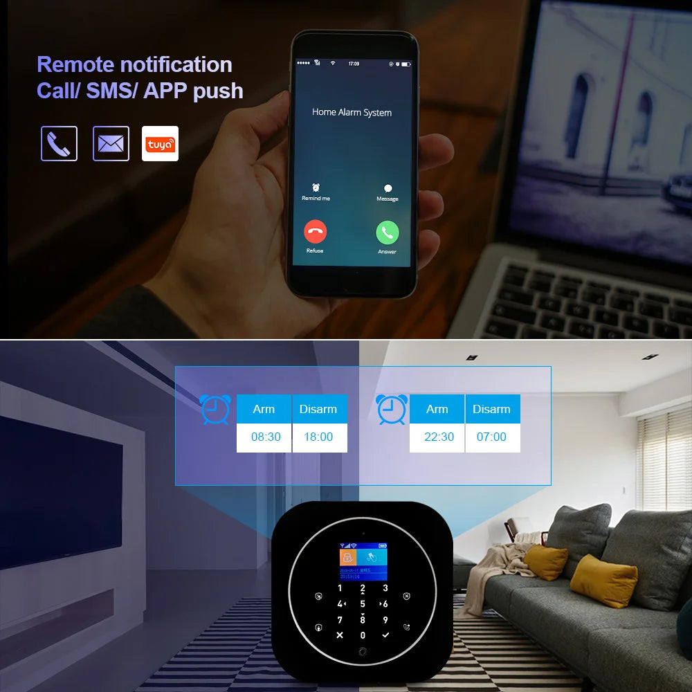 KERUI G12 – Sistema de alarma Maison Sans Fil WiFi &amp; GSM con aplicación Tuya, color de pantalla, detectores de puertas y movimiento