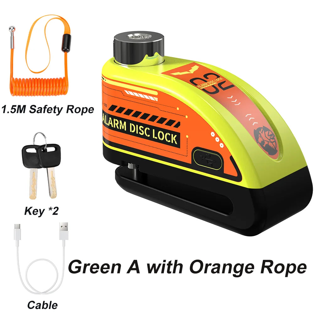Wiederaufladbarer Anti-Volumen-Alarm für Motorräder und Fahrräder – Blockiert 110 dB mit Sicherheitskabel und USB-C-Aufladung 