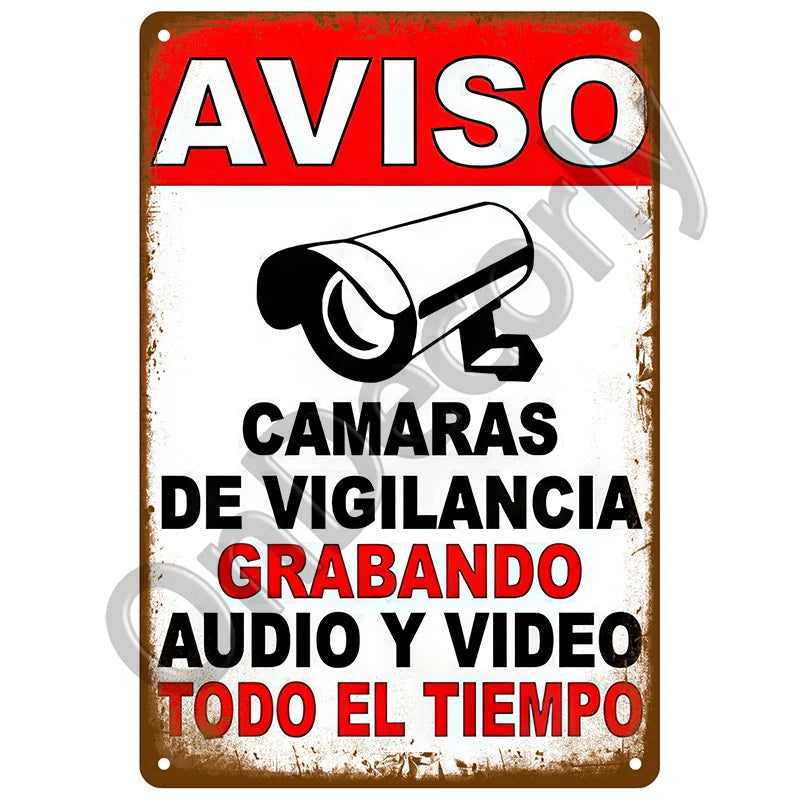 Panneau Vintage CCTV en Métal 20 x 30 cm – Plaque Murale “Vidéosurveillance 24h” pour Bar, Garage, Café et Maison