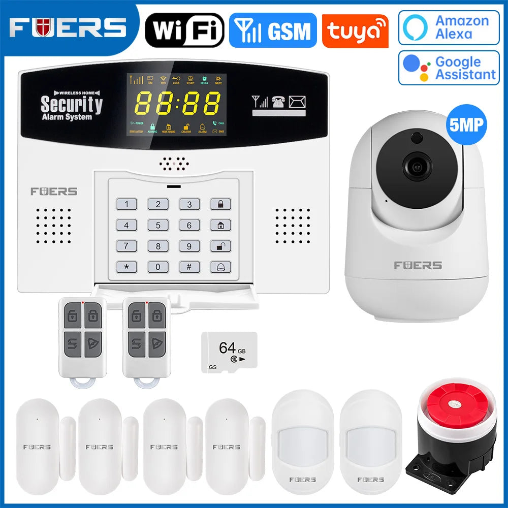 FUERS W210 – Système d’Alarme Maison Connecté Tuya WiFi & GSM avec Écran LCD Couleur, Kit Sécurité Sans Fil et Caméra IP 3MP