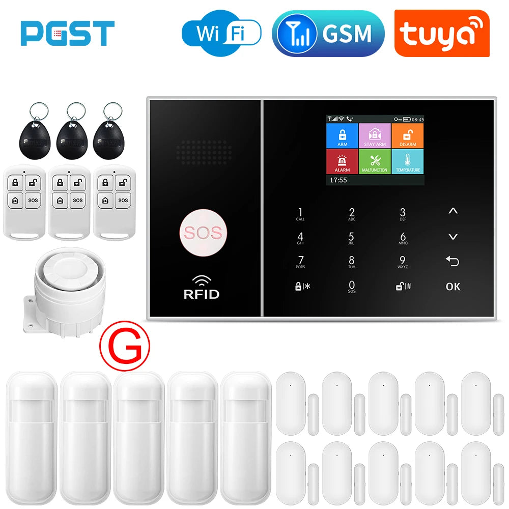 Sistema de alarma Maison Connecté PGST WiFi + GSM con captadores de puerta y movimiento – Central inteligente compatible con Tuya, Alexa y aplicaciones móviles