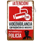 Panneau Vintage CCTV en Métal 20 x 30 cm – Plaque Murale “Vidéosurveillance 24h” pour Bar, Garage, Café et Maison