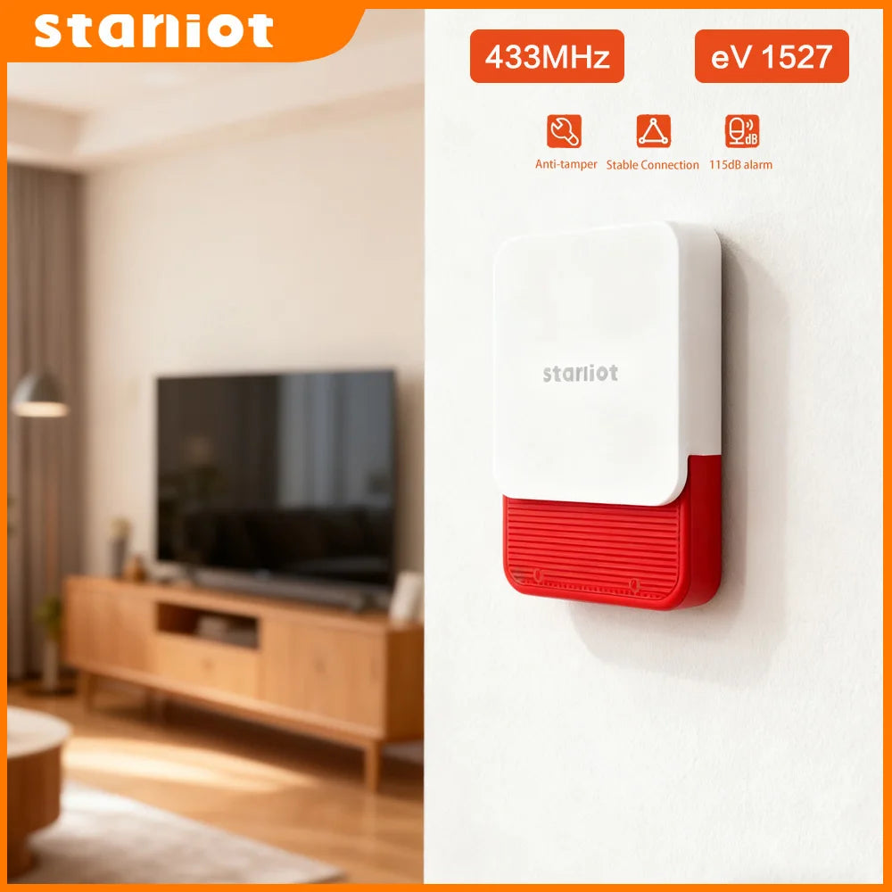 Sirène d'Alarme Intérieure Staniot 115 dB Sans Fil 433 MHz – Sirène Stroboscopique Anti-Intrusion avec Batterie Intégrée 