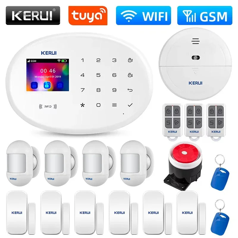 Système d’Alarme Maison KERUI W202 WiFi GSM – Kit de Sécurité Connecté Tuya avec Détecteur de Mouvement et Capteur d’Ouverture Compatible Alexa