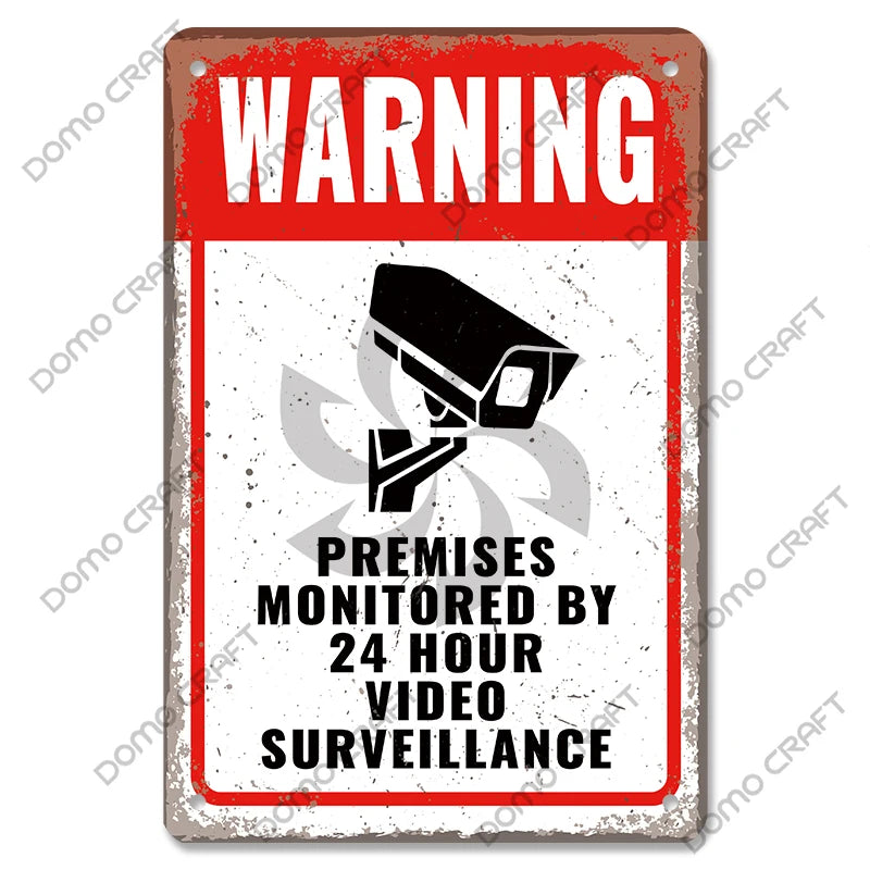 Panneau Avertissement CCTV Vintage en Métal 20x30 cm – Plaque Sécurité Vidéosurveillance 24h pour Mur, Boutique et Maison