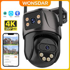 Caméra de Surveillance Wonsdar 4K PTZ WiFi Double Objectif – 8MP, Double Écran, Suivi Automatique, Vision Nocturne Couleur, Audio Bidirectionnel IP66
