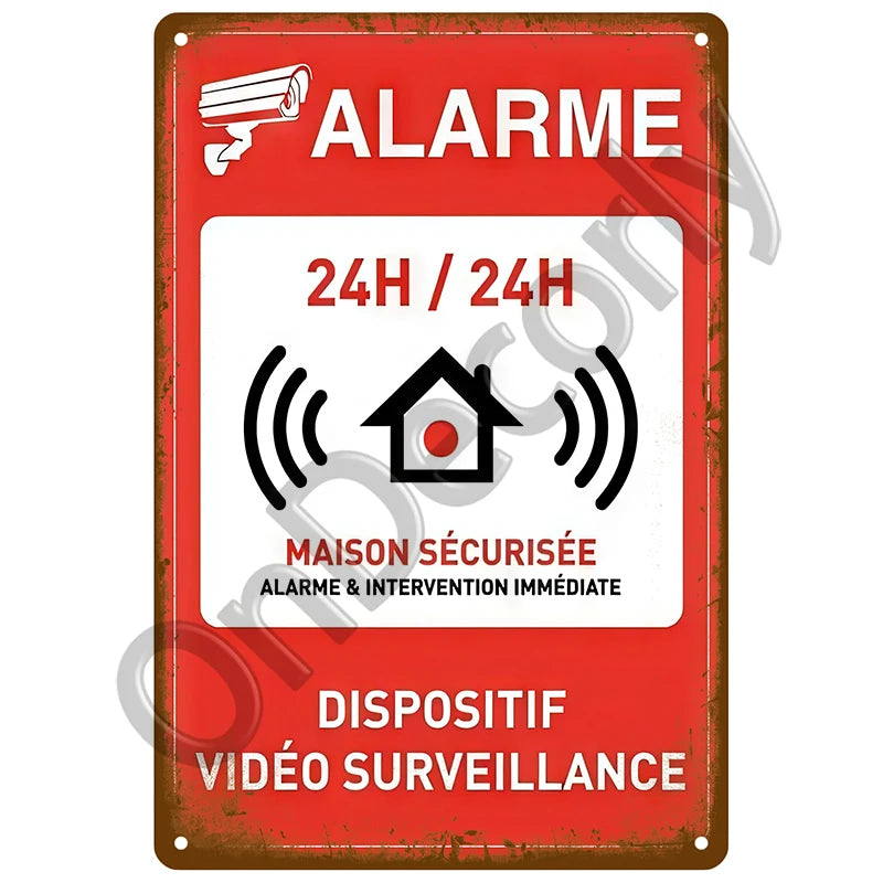 Panneau Vintage CCTV en Métal 20 x 30 cm – Plaque Murale “Vidéosurveillance 24h” pour Bar, Garage, Café et Maison