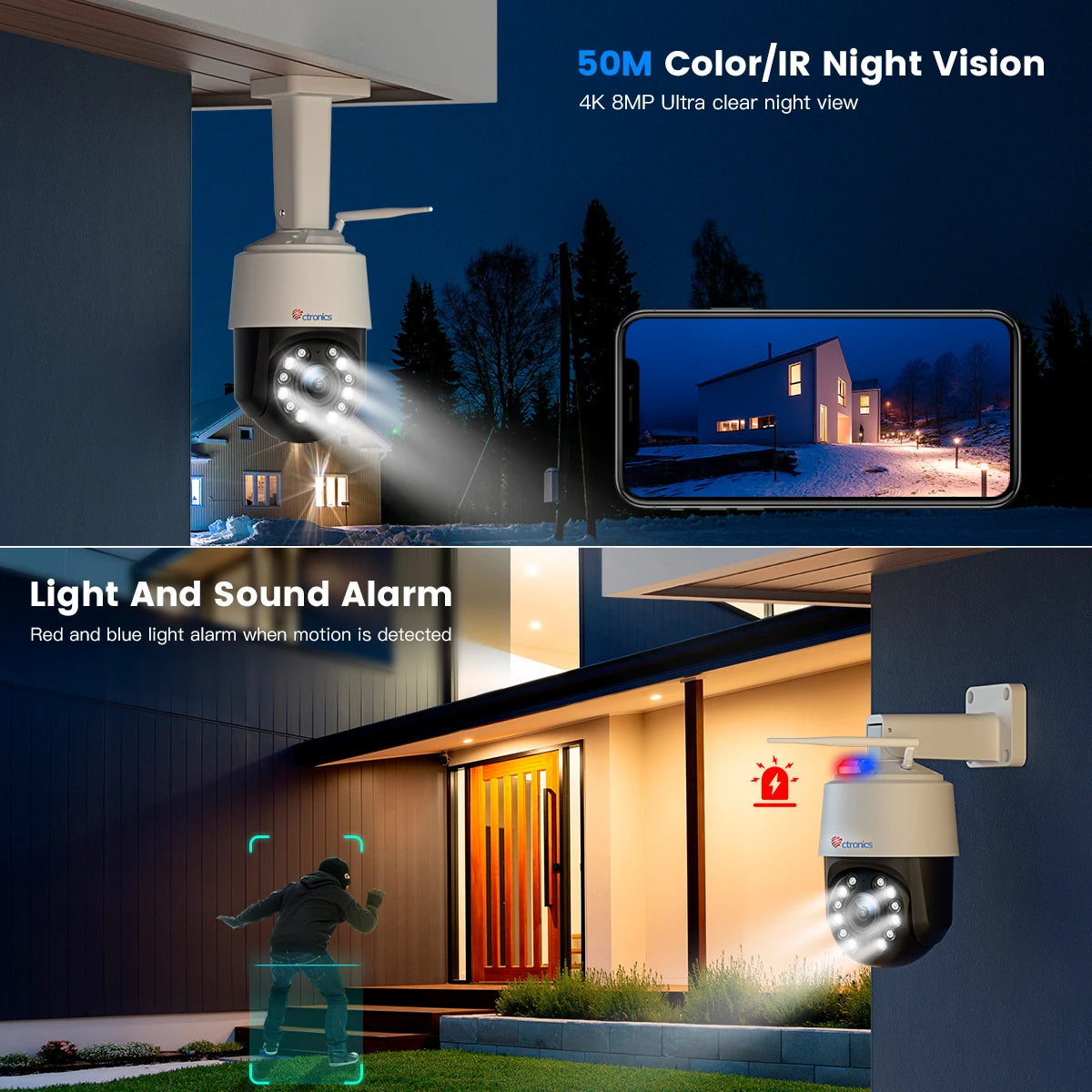 Caméra de Surveillance Ctronics 4K 8MP WiFi 5G Extérieure – PTZ 360°, Zoom Optique 16x, Vision Nocturne Couleur et Suivi Automatique