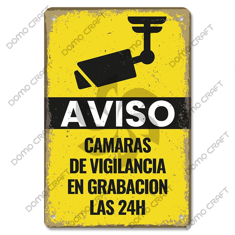 Panneau Avertissement CCTV Vintage en Métal 20x30 cm – Plaque Sécurité Vidéosurveillance 24h pour Mur, Boutique et Maison
