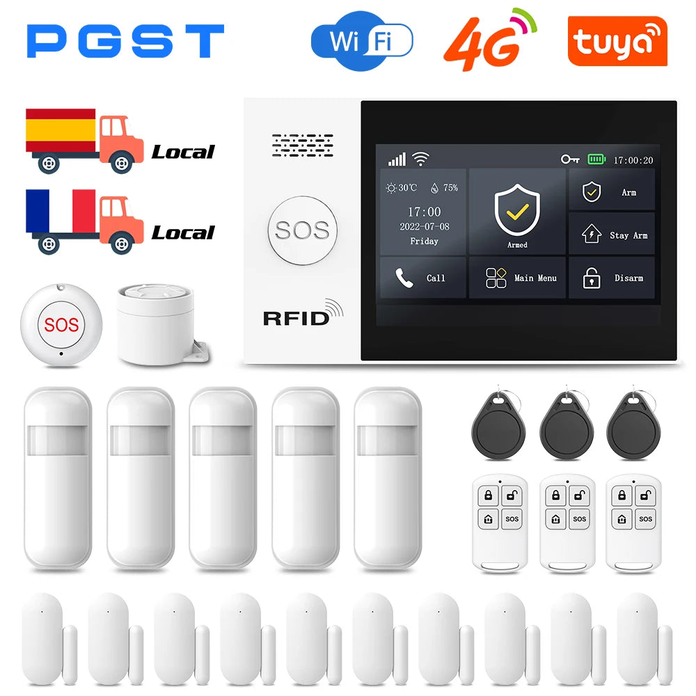 PGST 107-4G – Sistema de alarma de casa sin conexión Tuya WiFi y 4G, seguridad 433 MHz con aplicación Smart Life y compatibilidad con Alexa