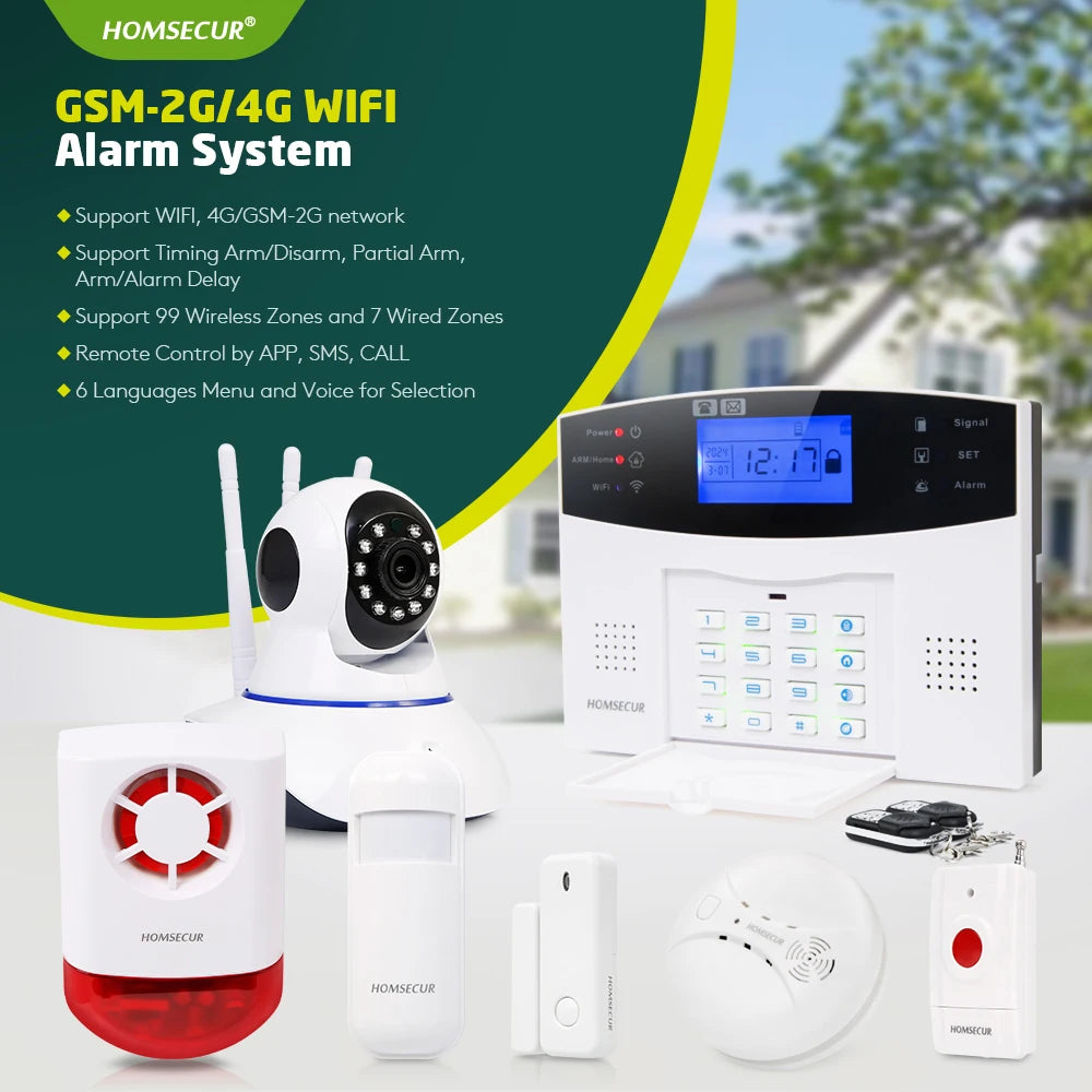 HOMSECUR DD01-4G – WiFi- und 4G-Haus-Alarmsystem mit App, SOS, Gegensprechanlage und automatischen Anrufen 