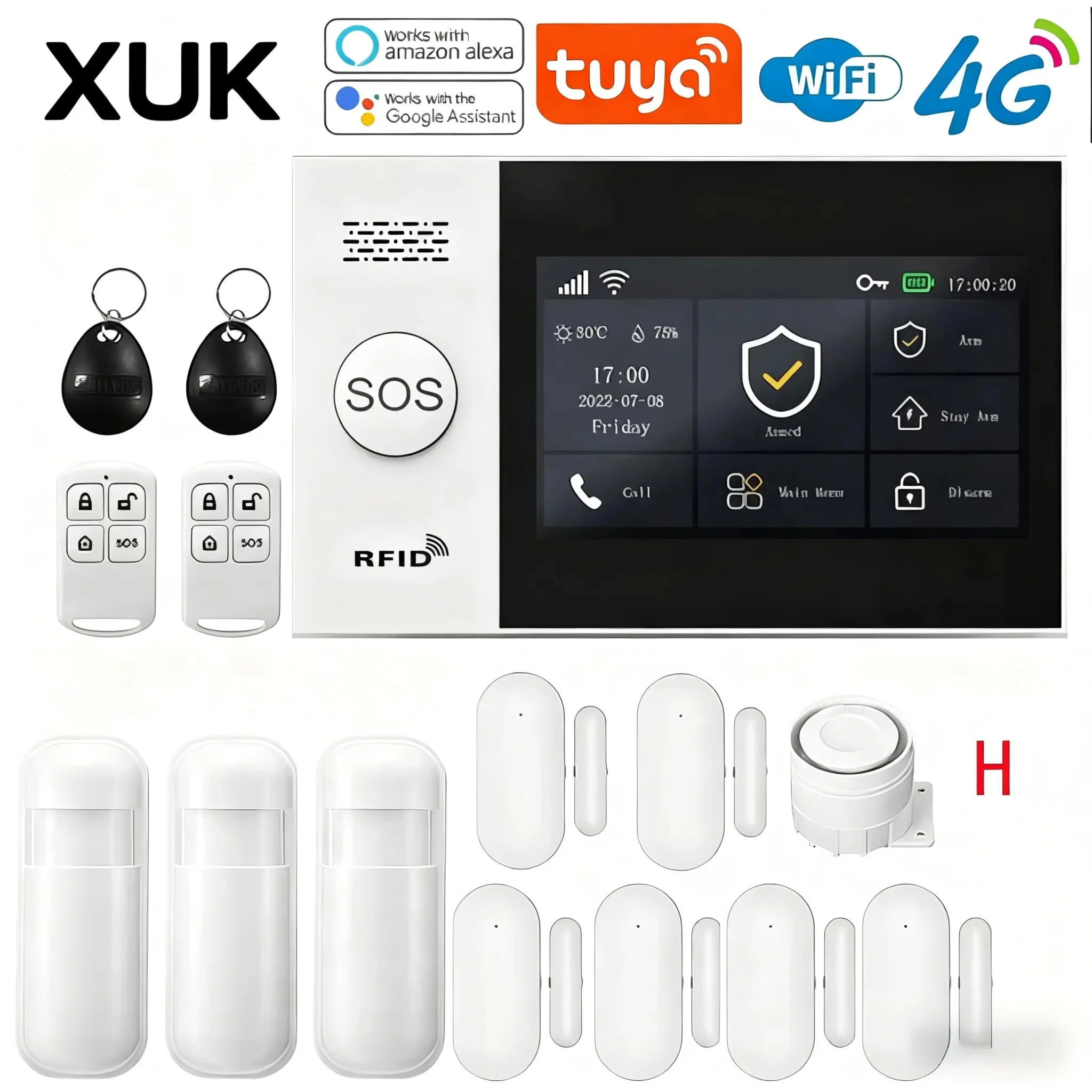 XUK PG-107 – Système d’Alarme Maison Connecté Tuya WiFi & 4G avec Écran Tactile 4,3", Sirène Puissante et Contrôle Intelligent
