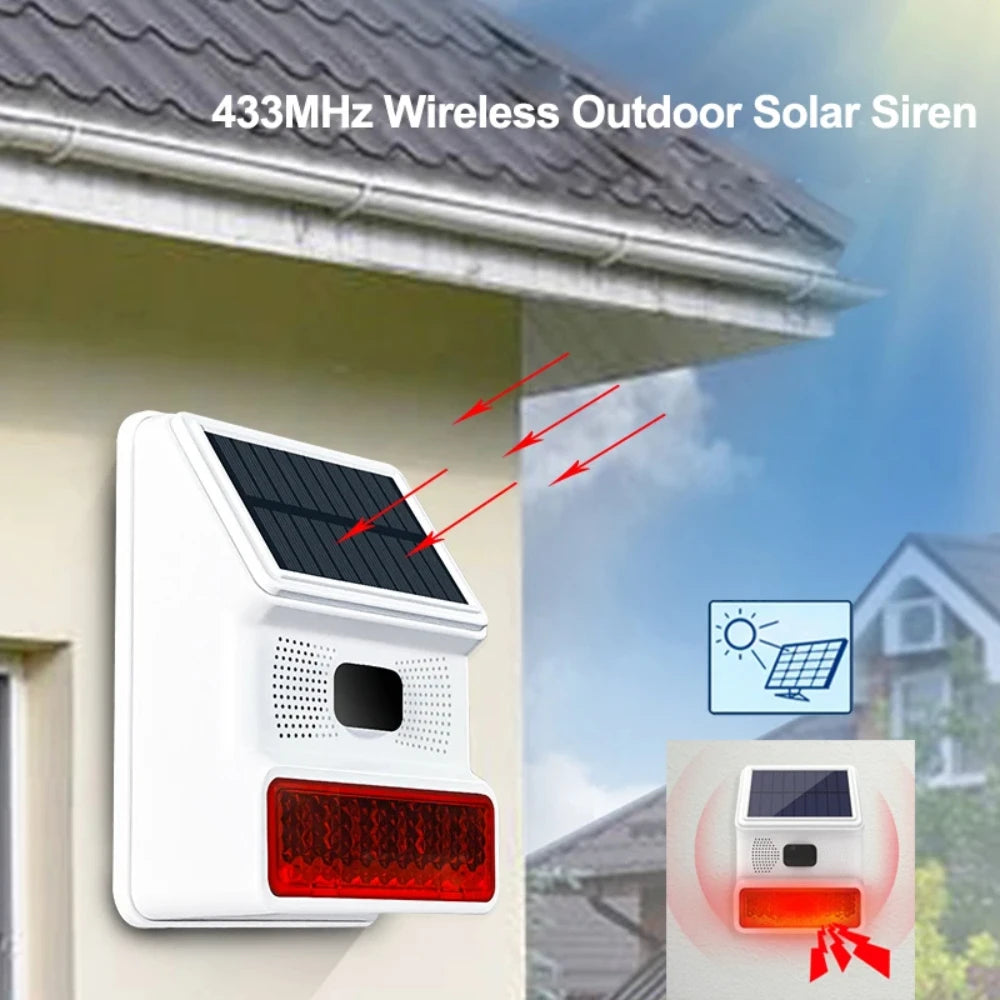 TAIBOAN – Sirène Extérieure Sans Fil 433 MHz à Double Alimentation Solaire + Batterie, avec Flash Lumineux, Compatible Systèmes d’Alarme GSM/WiFi