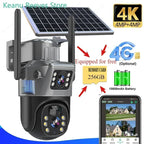 Caméra de Surveillance Solaire 4K 8MP avec Carte SIM 4G – Double Écran, Batterie 10800 mAh, Vision Nocturne Couleur, Audio Bidirectionnel, IP66