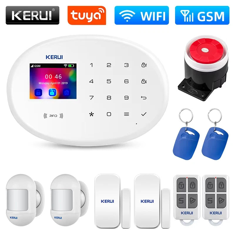 Système d’Alarme Maison KERUI W202 WiFi GSM – Kit de Sécurité Connecté Tuya avec Détecteur de Mouvement et Capteur d’Ouverture Compatible Alexa