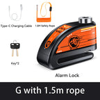 Rockbye Antivol à Disque avec Alarme 120 dB Rechargeable – Bloque-Disque Étanche pour Moto, Scooter et Vélo avec Câble de Sécurité