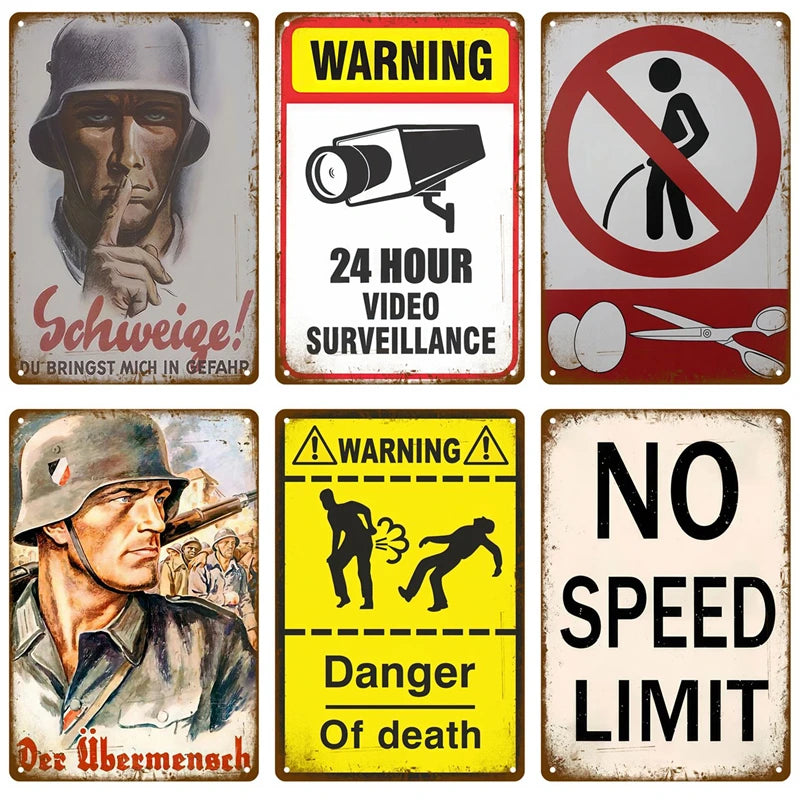 Plaque Métal Rétro “Attention Zone Sous Surveillance” – Panneau Décoratif Vintage 20x30 cm pour Maison, Garage, Bar et Atelier