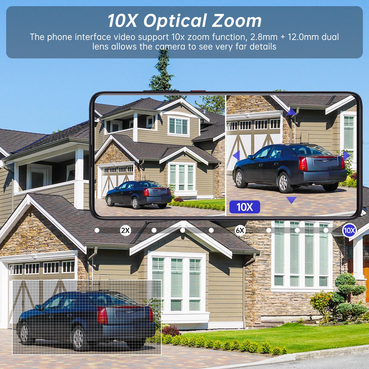 Caméra de Surveillance JOOAN 5K / 4K WiFi PTZ à Trois Objectifs – Caméra Extérieure Double Écran avec Zoom Optique 10X, Suivi Automatique et Audio Bidirectionnel