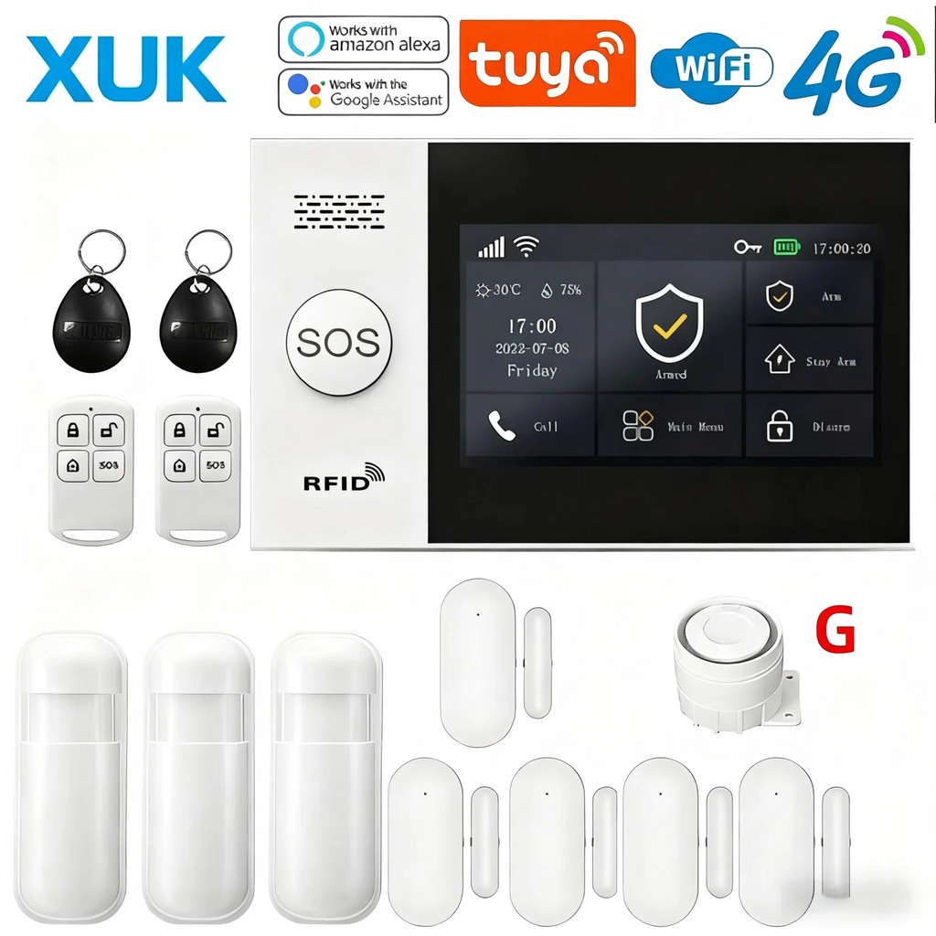 XUK PG-107 – Sistema de alarma Maison Connecté Tuya WiFi &amp; 4G con pantalla táctil 4,3", Sirène Puissante et Control Intelligent 