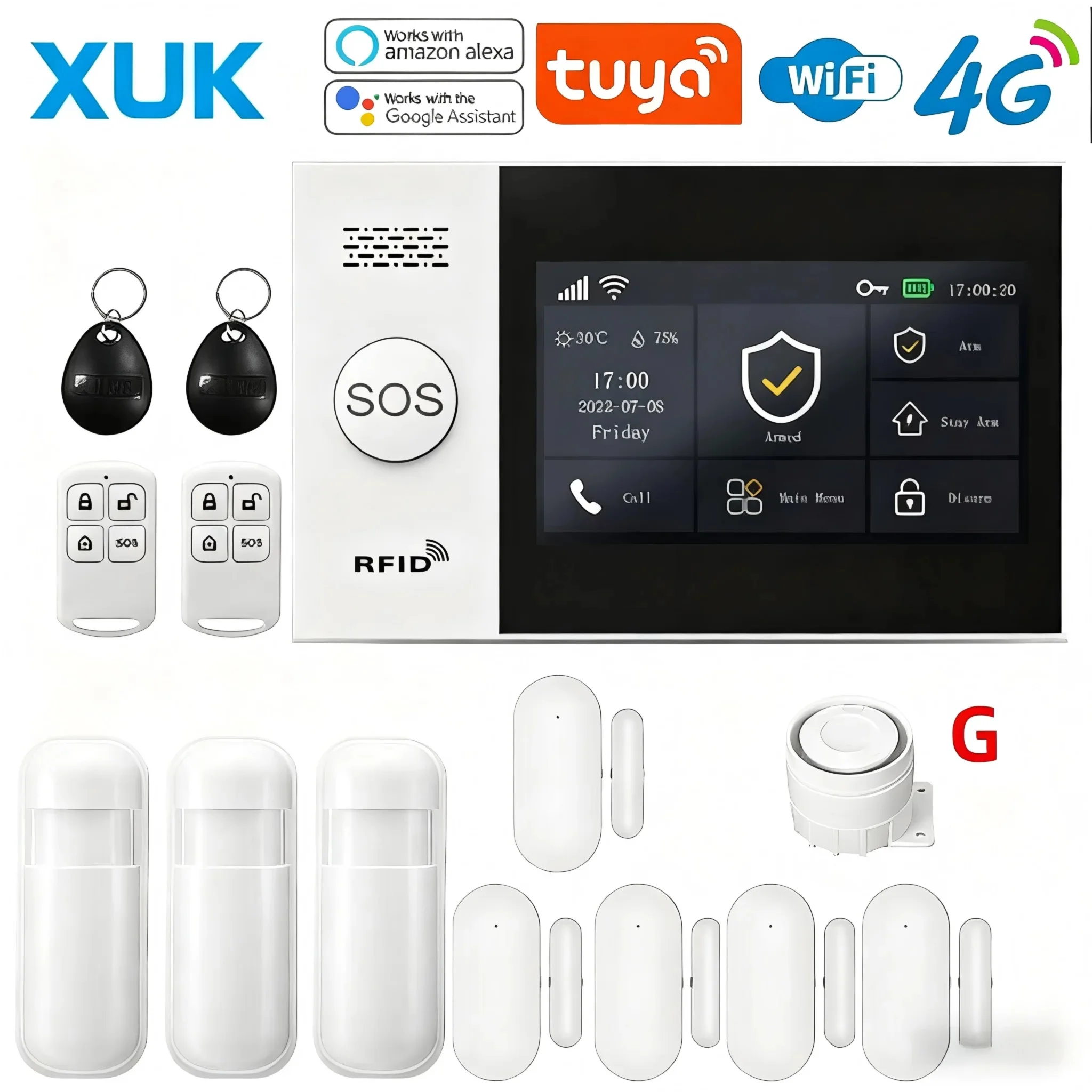 XUK PG-107 – Système d’Alarme Maison Connecté Tuya WiFi & 4G avec Écran Tactile 4,3", Sirène Puissante et Contrôle Intelligent