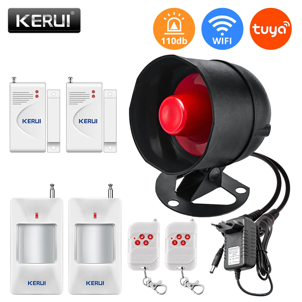 Kit de alarma Maison Connectée KERUI Tuya WiFi con Sirène 110 dB – Sistema de seguridad sin filtro con detector de movimiento y capturador de puerta/ventana 