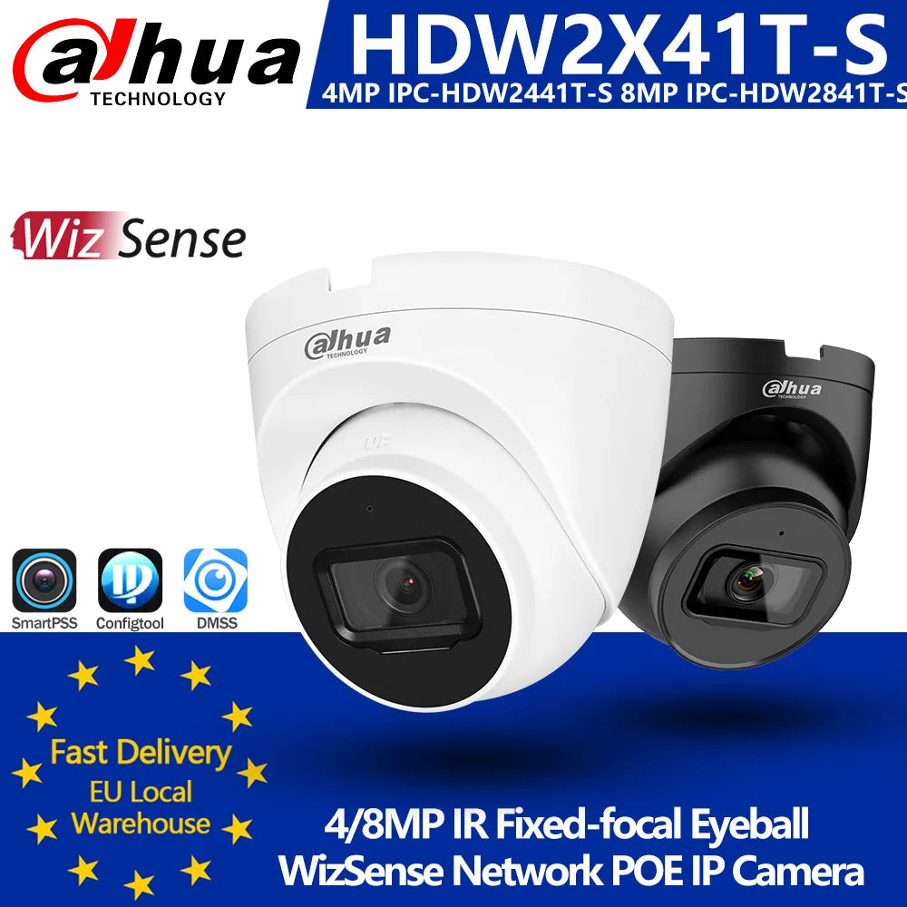 Caméra de Surveillance Dahua WizSense 4MP / 8MP 4K PoE – Détection Humaine, Vision Nocturne 30 m, Micro et Slot SD