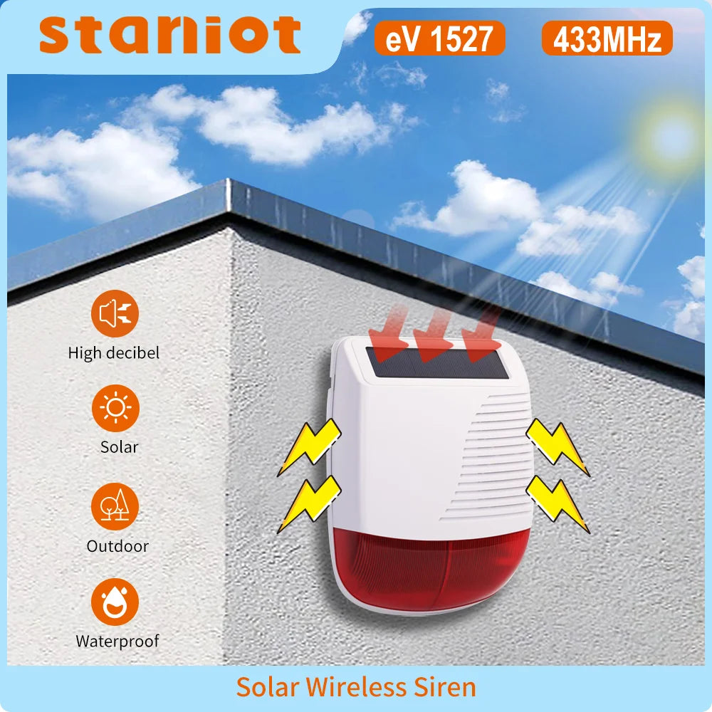 Staniot WSR100 - Sirène Extérieure Sans Fil Solaire con Flash, 110 dB, Étanche, Sistemas de alarma compatibles Tuya WiFi y GSM 