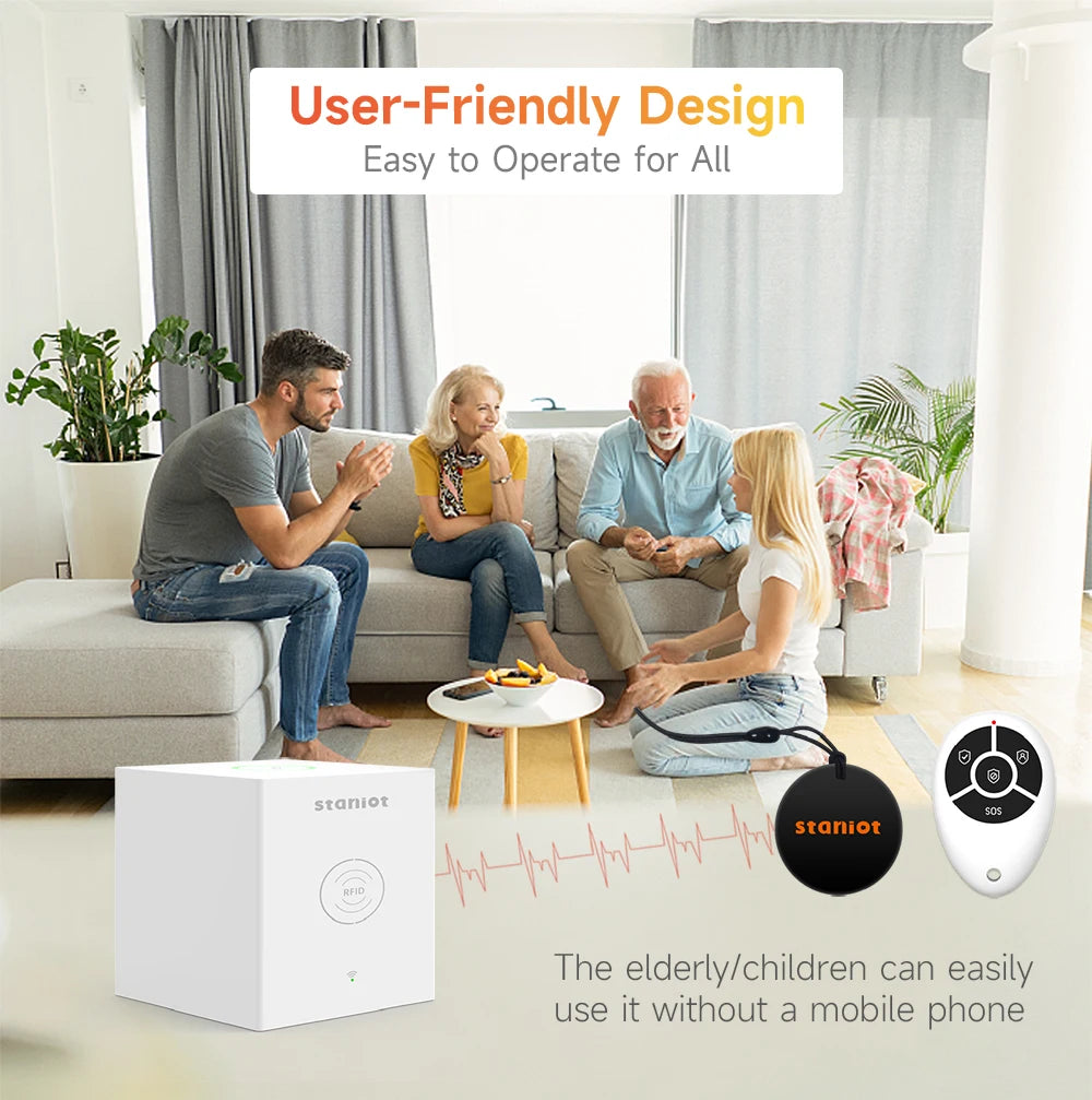 Staniot SecCube 3 – WiFi-Tuya-433-MHz-WLAN-Verbindungsalarmsystem mit RFID, integrierter Batterie, Sirene und Steuerung per App und Alexa 