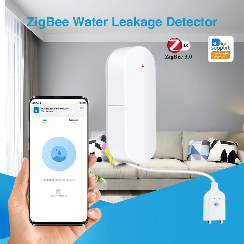 Detector de agua Zigbee 3.0 Ewelink – Captador de onda conectado con alerta instantánea y vigilancia a distancia 