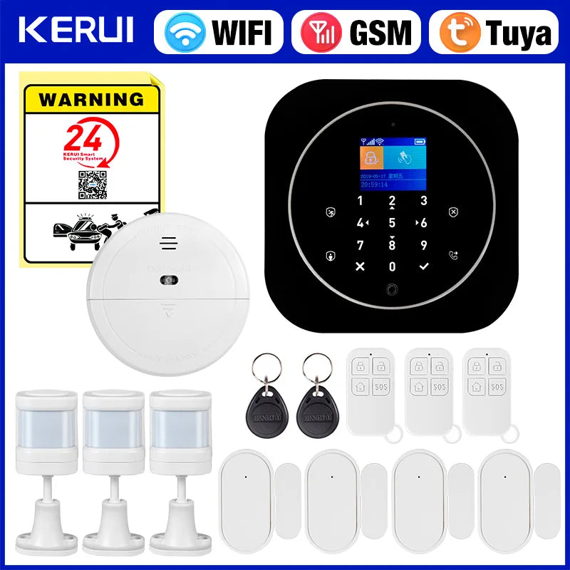 KERUI G12 – Sistema de alarma Maison Sans Fil WiFi &amp; GSM con aplicación Tuya, color de pantalla, detectores de puertas y movimiento
