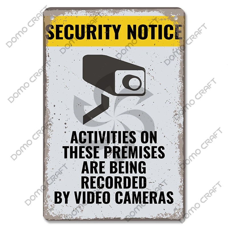 Panneau Avertissement CCTV Vintage en Métal 20x30 cm – Plaque Sécurité Vidéosurveillance 24h pour Mur, Boutique et Maison