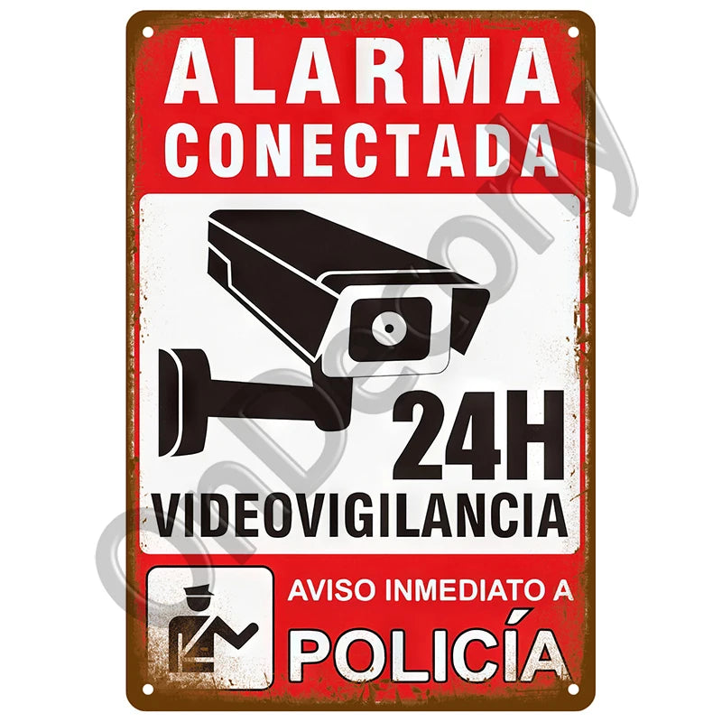 Panneau Vintage CCTV en Métal 20 x 30 cm – Plaque Murale “Vidéosurveillance 24h” pour Bar, Garage, Café et Maison
