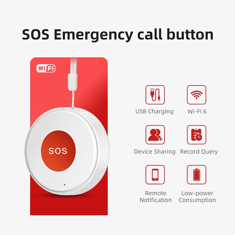 Botón SOS WiFi Tuya Smart Life – Alarma de urgencia conectada con notificación Smartphone para personas mayores y niños 