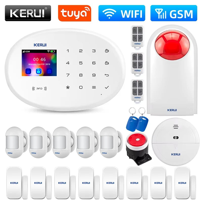 Système d’Alarme Maison KERUI W202 WiFi GSM – Kit de Sécurité Connecté Tuya avec Détecteur de Mouvement et Capteur d’Ouverture Compatible Alexa