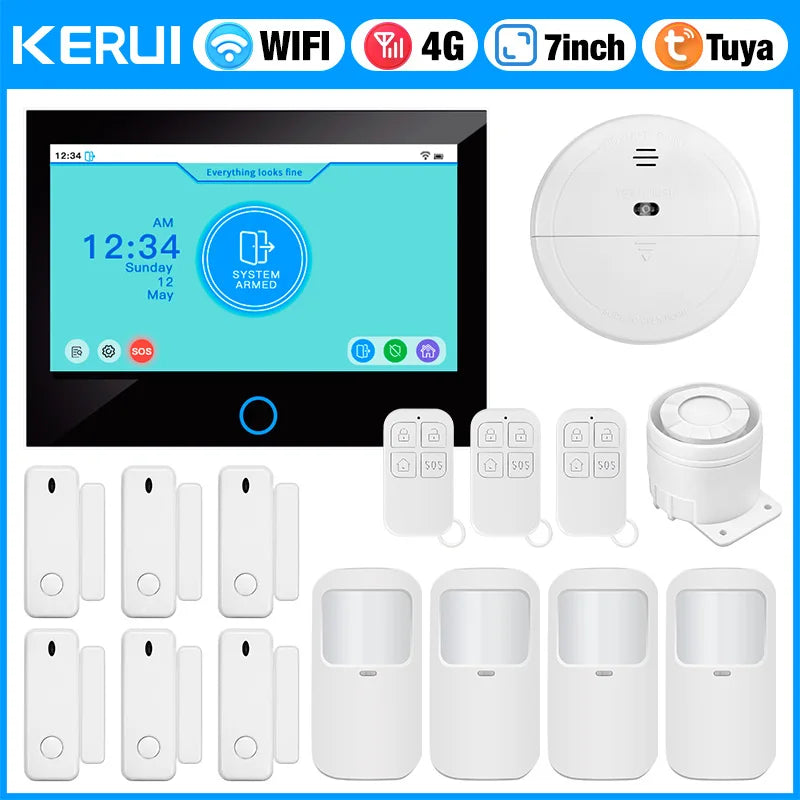 KERUI G70 – Central de Alarma Casa Conectada 4G LTE / WiFi con Pantalla Táctil IPS 7", Compatible con Tuya, Alexa y Google Assistant 