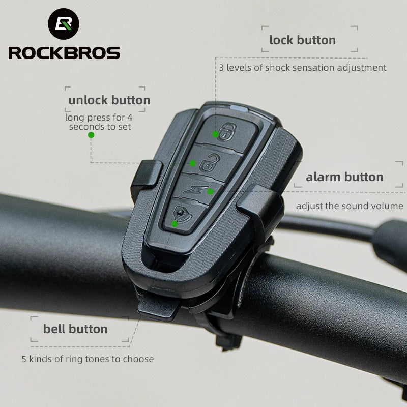 ROCKBROS Alarme Vélo avec Sonnette Intégrée Rechargeable USB-C – Détecteur de Vibration avec Télécommande Sans Fil pour Vélo et Vélo Électrique