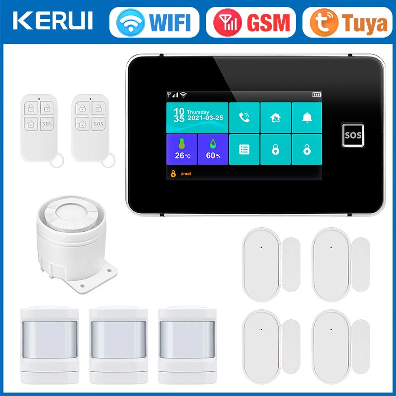 KERUI G60B – Sistema de alarma Maison Connecté Tuya WiFi &amp; GSM con pantalla táctil 4,3", Pantalla de temperatura y humedad