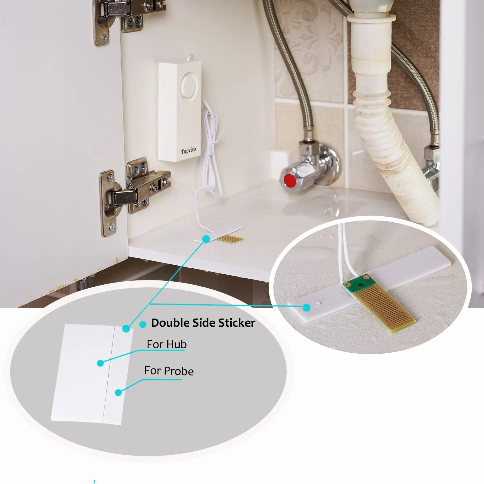 Detecteurs de Fuite d'Eau TOPVICO TP-206W (Lote de 5) – Alarma de inundación 120 dB para protección de casa y lugares 
