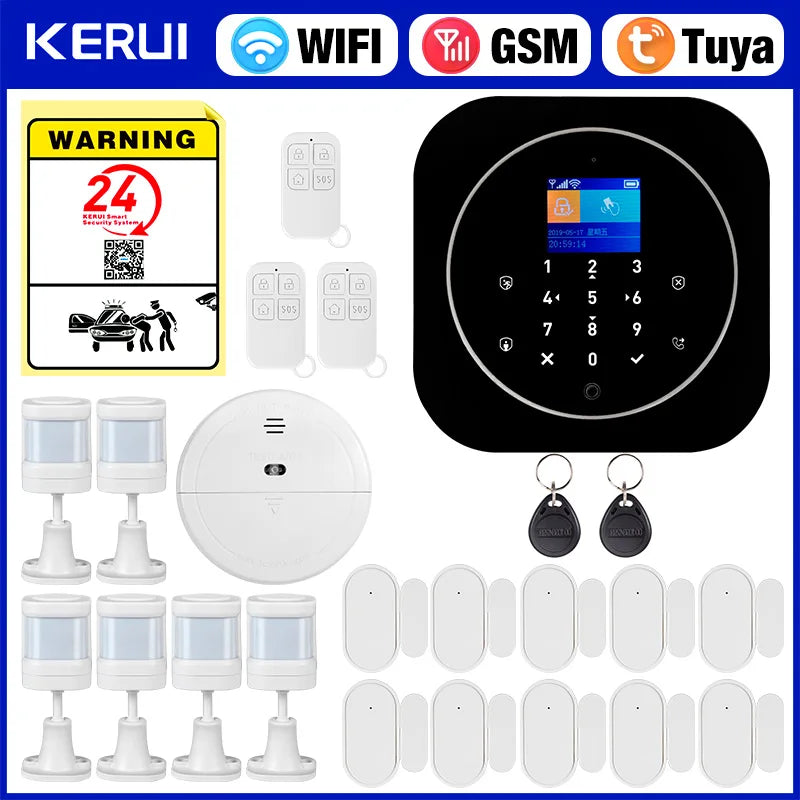 KERUI G12 – Sistema de alarma Maison Sans Fil WiFi &amp; GSM con aplicación Tuya, color de pantalla, detectores de puertas y movimiento