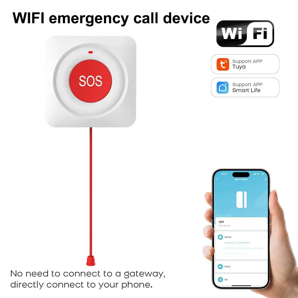 Botón SOS WiFi PGST 2.4G Tuya – Botón Panique Connecté Compatible con Alexa y Google Assistant para personas mayores y seguridad del domicilio