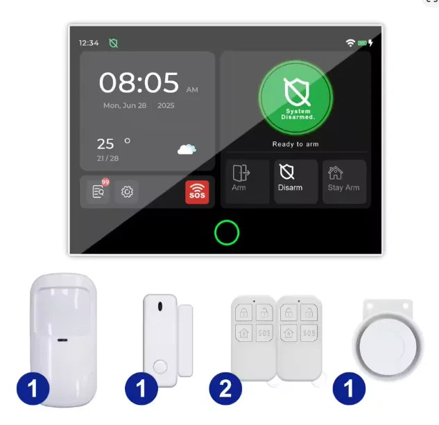 G74 – Sistema de alarma Maison Connecté Tuya con Ecran, Clavier et Capteurs Porte/Fenêtre, Compatible con Alexa y Google Assistant