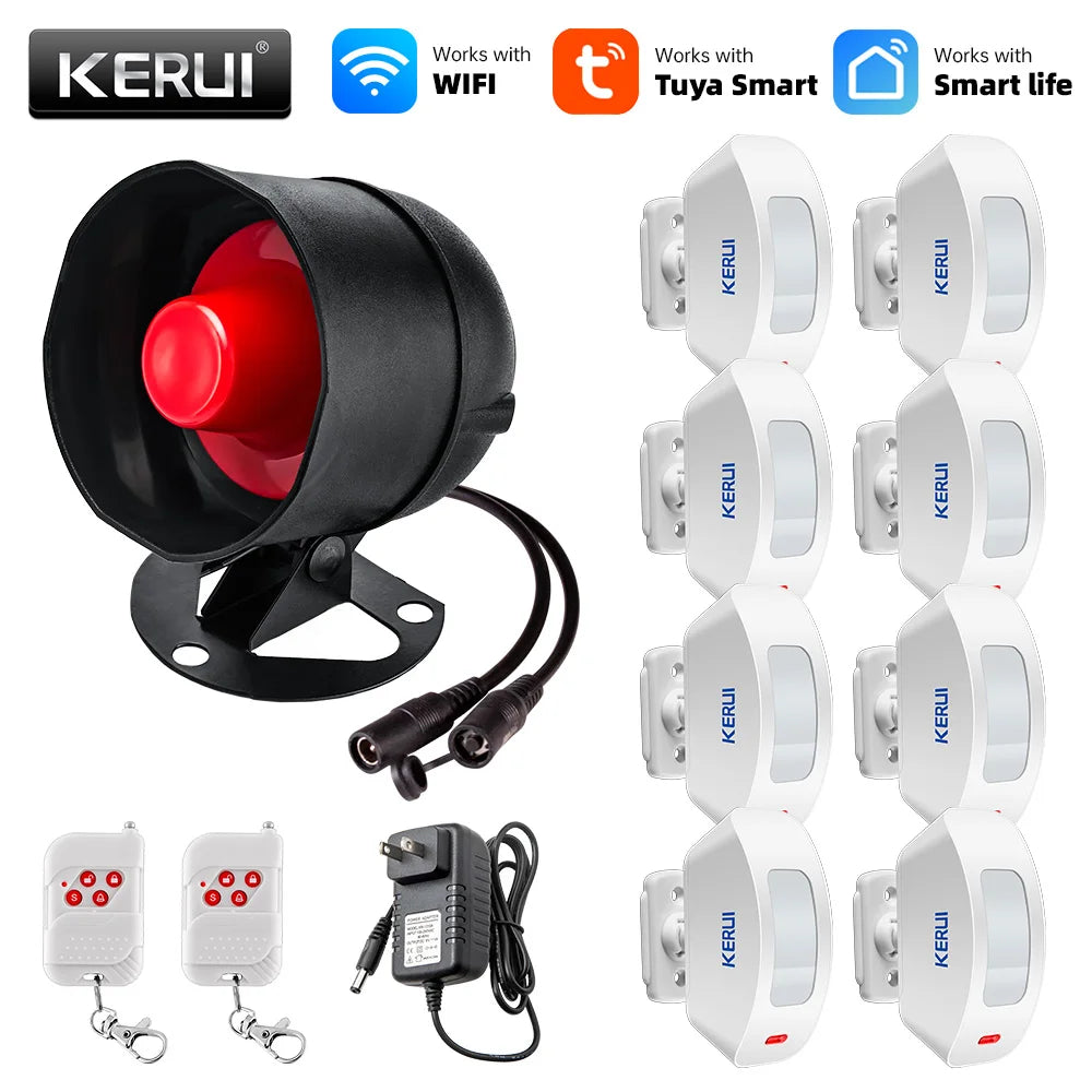 KERUI DLB – WiFi-Hausalarmsystem mit leistungsstarker Sirene 110 dB, Kit Sans Fil mit Bewegungsmelder und Tür-/Fensterschutz 