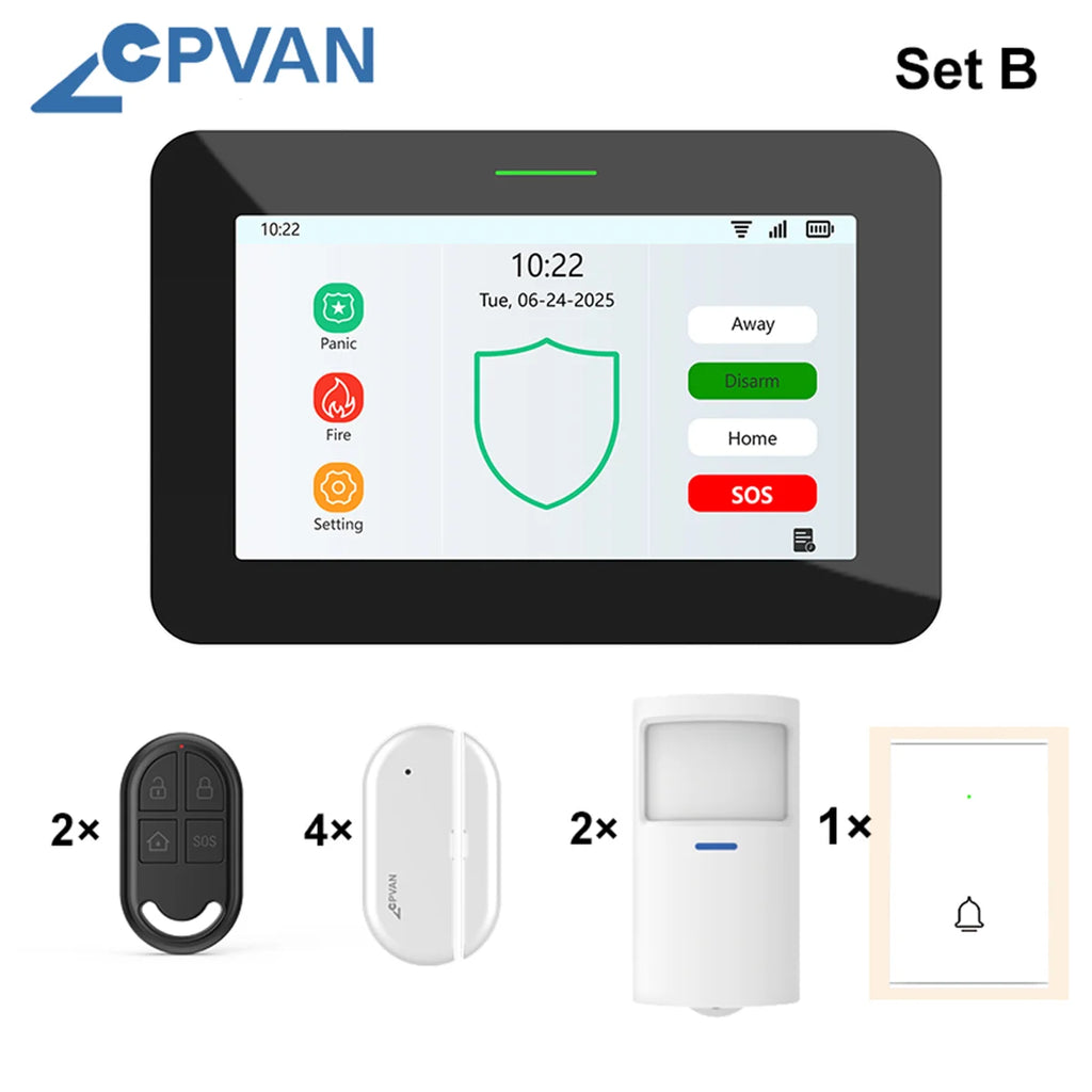 CPVAN CP10 Pro – Système d’Alarme Maison WiFi + 4G Tuya avec Écran Tactile 7" et Sirène 110 dB