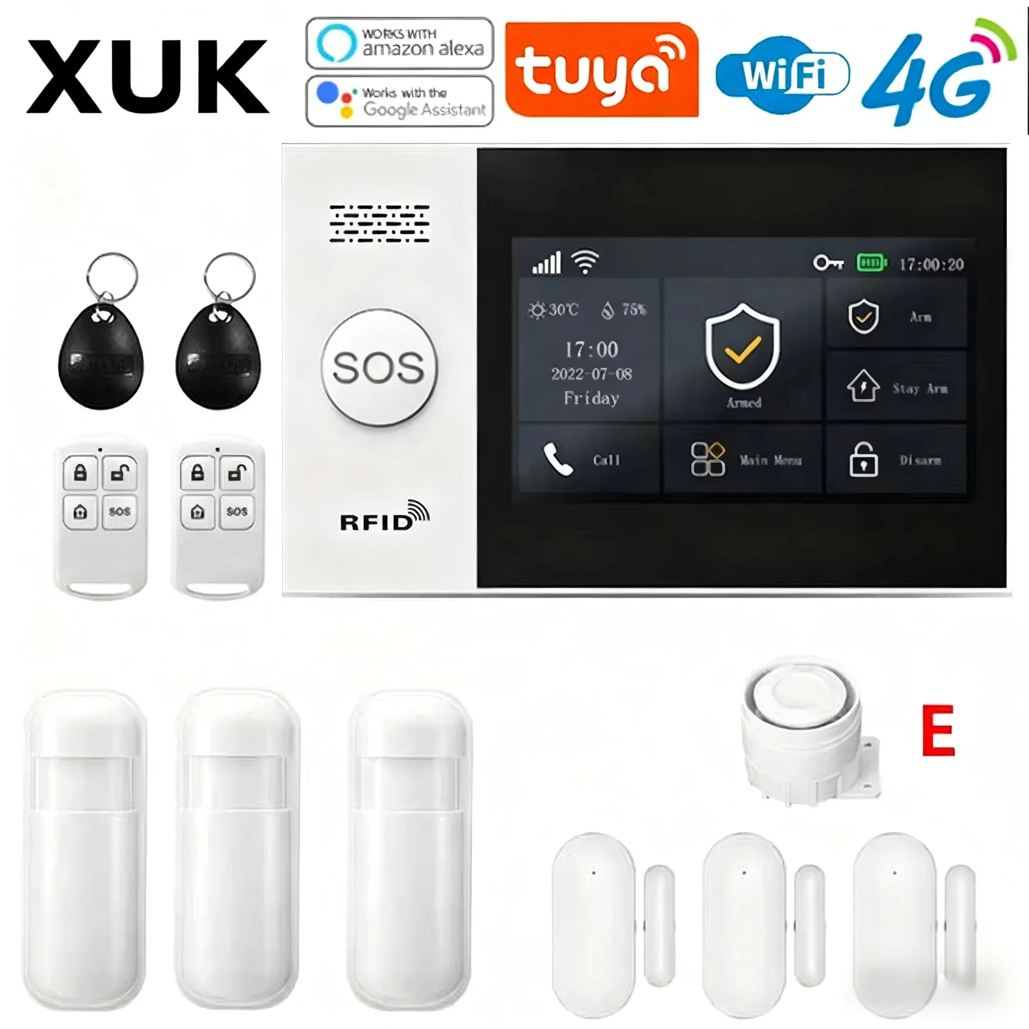 XUK PG-107 – Système d’Alarme Maison Connecté Tuya WiFi & 4G avec Écran Tactile 4,3", Sirène Puissante et Contrôle Intelligent