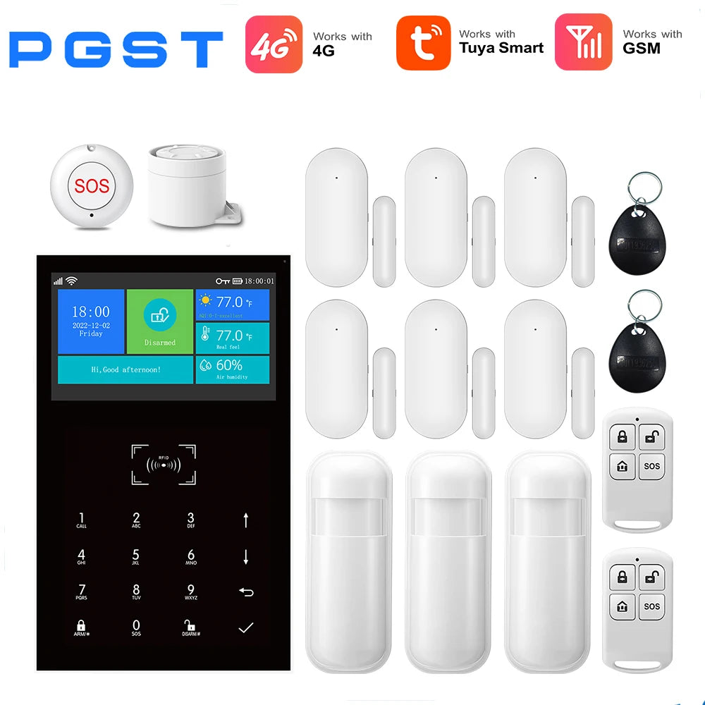 PGST 109-4G – Sistema de alarma Maison Connecté Tuya WiFi y 4G, Seguridad sin filtro con aplicación Smart Life, Capteurs de Porte et Sirène