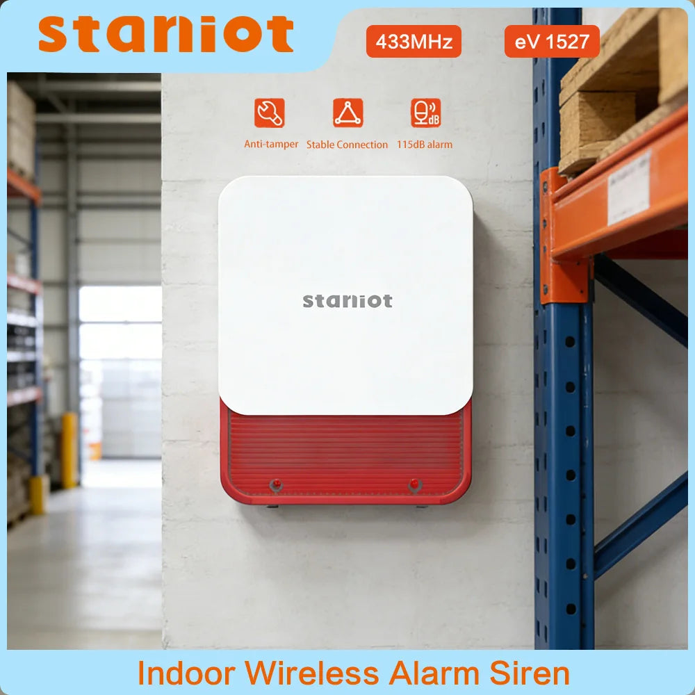 Sirène d’Alarme Sans Fil Staniot WSR120 115 dB avec Flash et Protection Anti-Sabotage – Sécurité Puissante pour Maison et Local